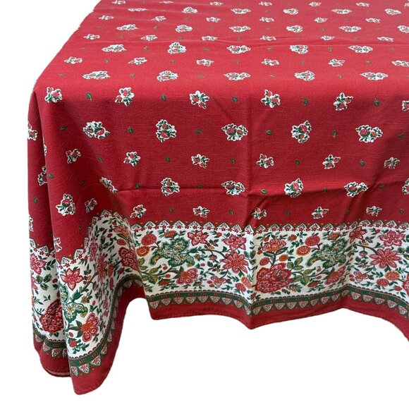 Jennifer Moore French Country Tablecloth Red Floral Print Cotton Blend 62x100" - Picture 1 of 11